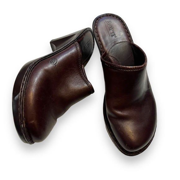 Born Mule Size 8 / 39 Wedge Heel Platform Clog Brown Leather Slip On Shoe. - Picture 2 of 8